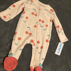 Carter's Cream and Orange Cherry Print Kids One Piece